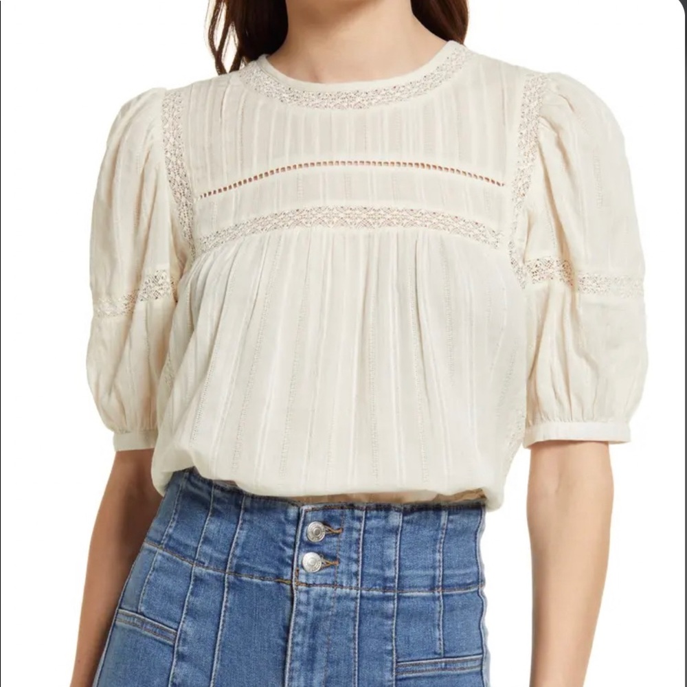 TREASURE AND BOND - lace inset puff sleeve blouse